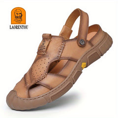 LAORENTOU Men's Leather Stitch Non slip Sandals Durable Quick Dry Closed Toe