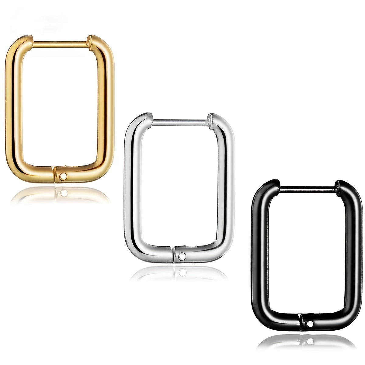 Rectangle Hoop Earrings 14K Plated Stainless Steel Women Earrings