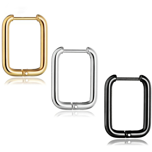 Rectangle Hoop Earrings 14K Plated Stainless Steel Women Earrings