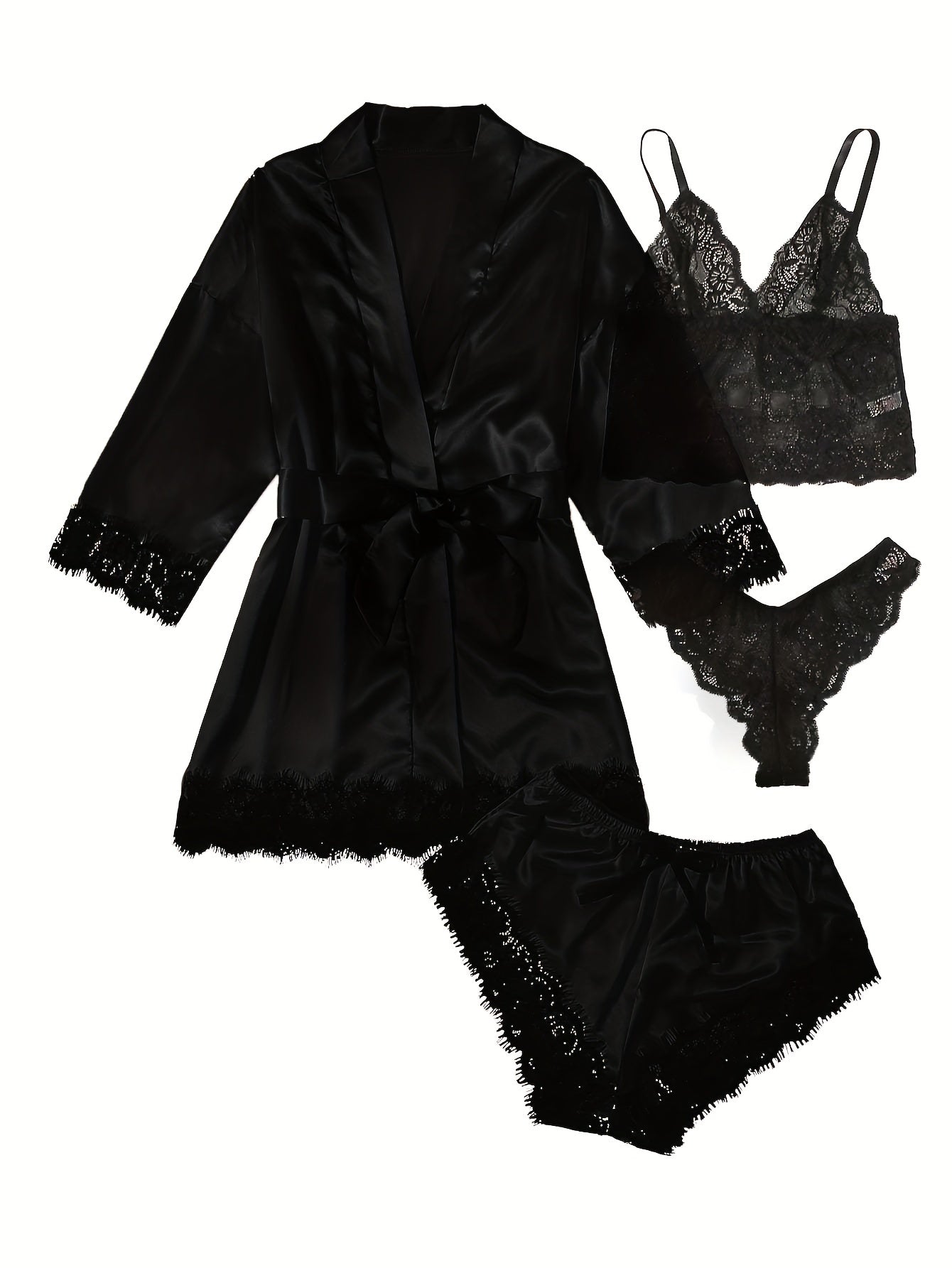 Lace Lounge Set Robe & Cami & Panties & Shorts