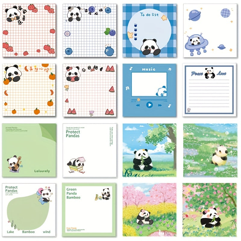 4 Pack Panda Pattern Sticky Notes 16 Unique Designs 80 Sheets