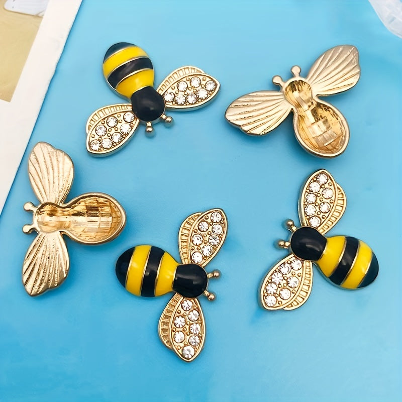 5pcs Enamel Bee Pendants Rhinestone Decor DIY Earrings Bracelet Necklace