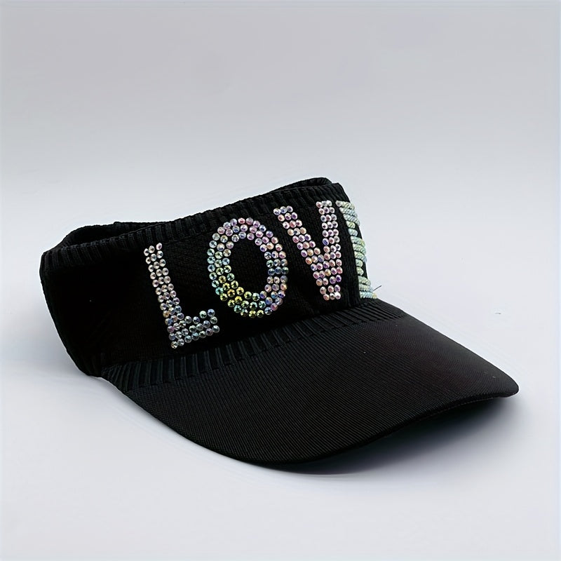 Rhinestone Letter Visor Hat Knitted Elastic Sun Cap