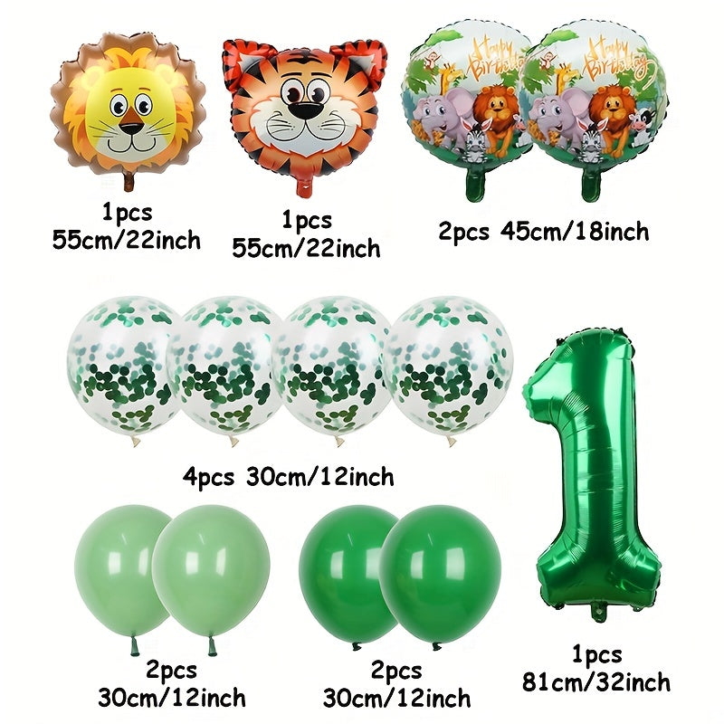 13pcs Jungle Wildlife Balloon Set for Boys' Birthday & Baby Showers