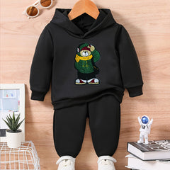 Cartoon Bear Graphic Toddler Outfit Sweatshirt Set