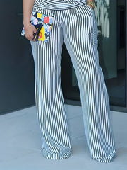  Women's Stripe Print High Rise Straight Leg Trousers