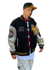 Vintage Embroidery Letter Varsity Jacket Men's Casual Block Button Up Jacket