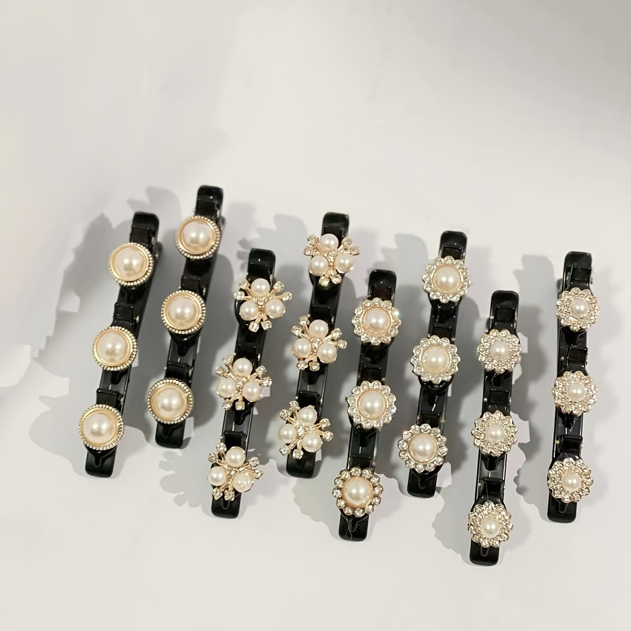 8pcs Crystal Stone Braided Hair Clips Satin Fabric Hair Bands