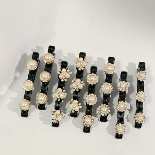 8pcs Crystal Stone Braided Hair Clips Satin Fabric Hair Bands