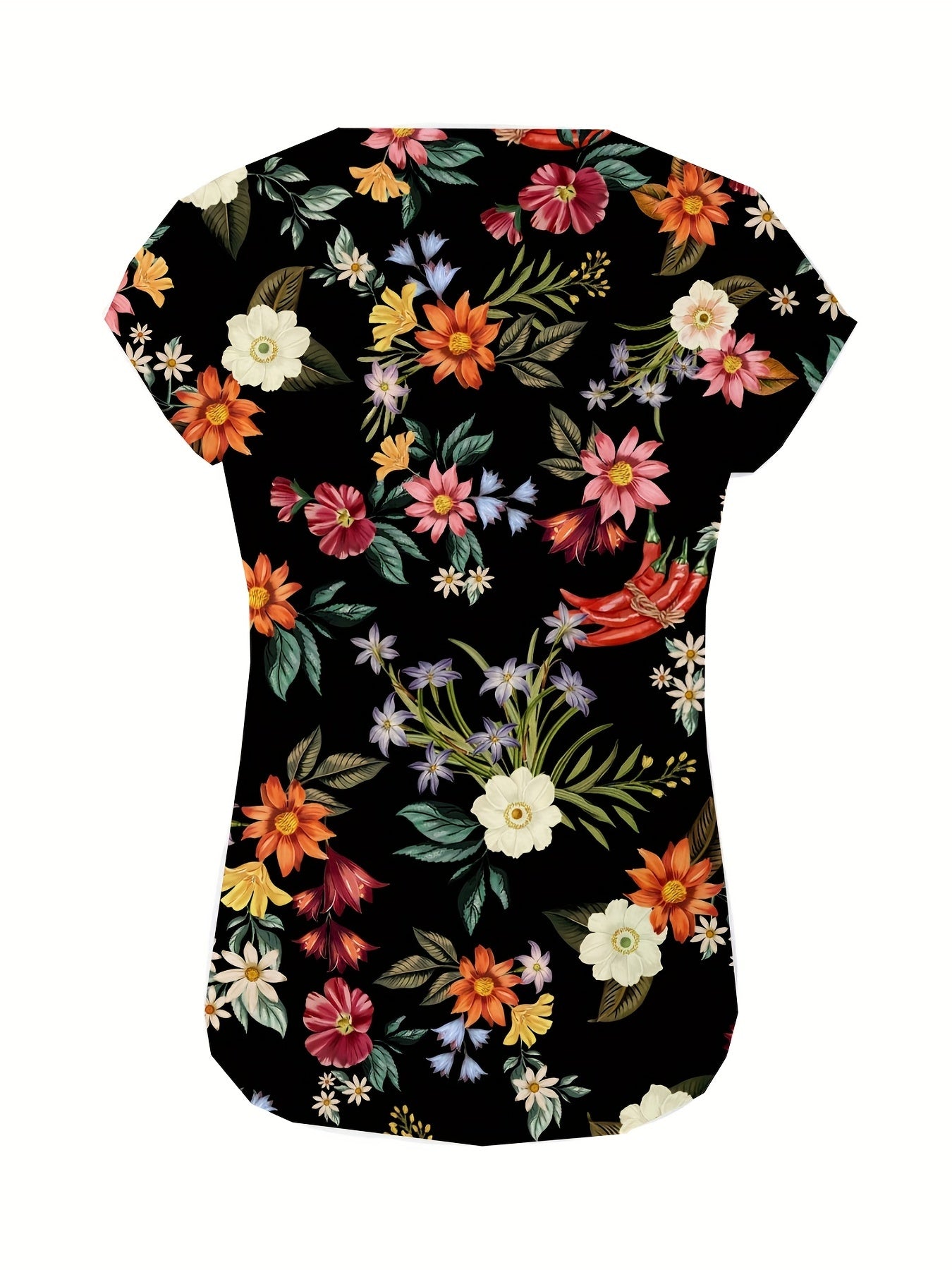Floral Print V-Neck Cap Sleeve Tank Top