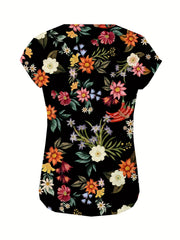 Floral Print V-Neck Cap Sleeve Tank Top