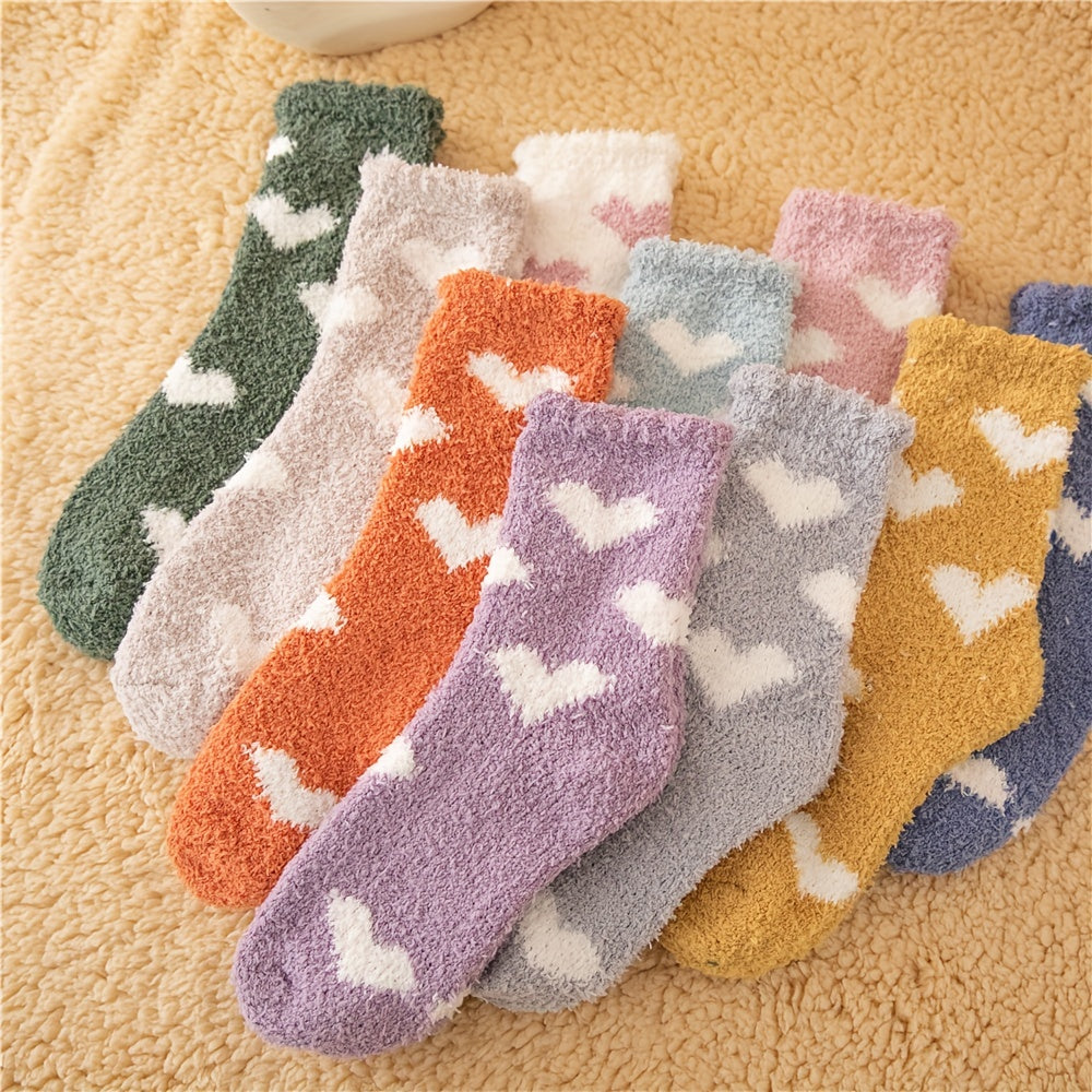 Heart Pattern Fuzzy Socks Comfy & Warm Mid Tube Women's Stockings