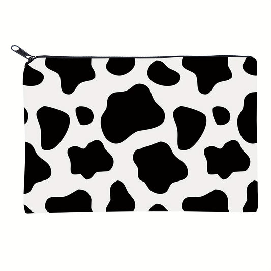 Cow Print Travel Makeup Bag for Women with Zipper