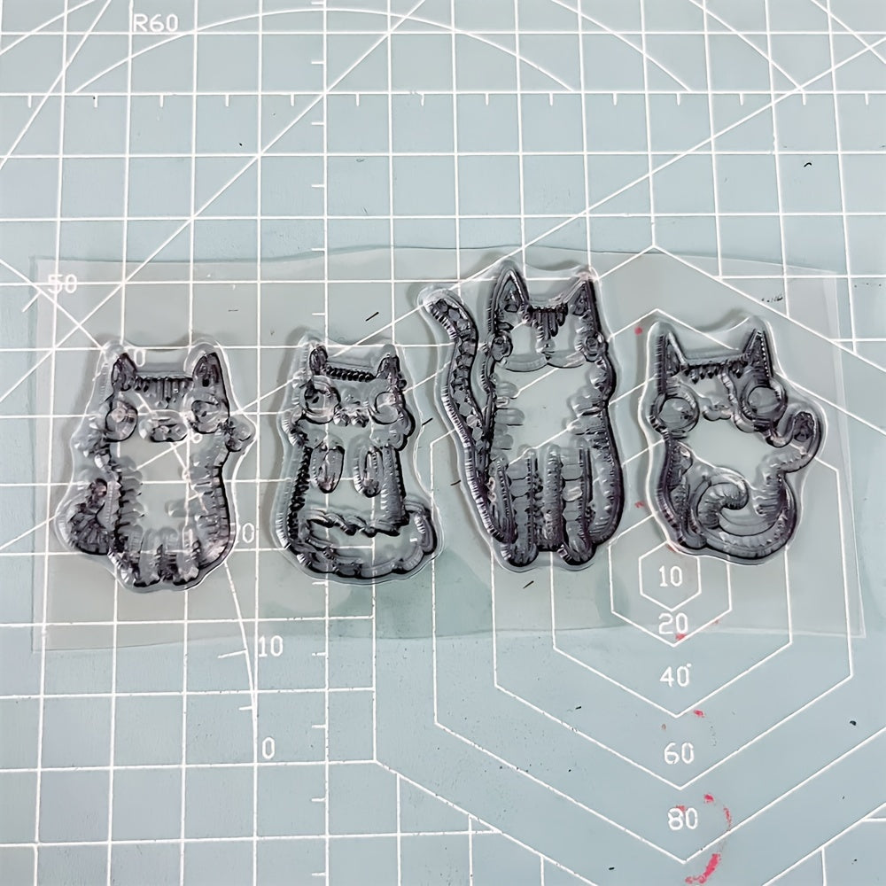 4 Cats Silicone Stamp Cartoon Animal Mouse Portrait Clear Scrapbooking Stamps
