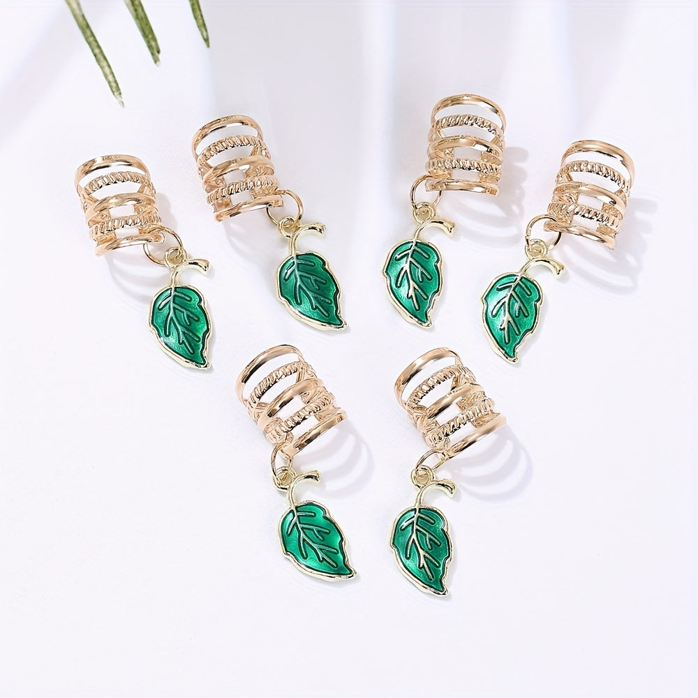 Enamel Leaf Hair Ring For Dreadlock Alloy Hair Cuff Hair Jewelry Accessories