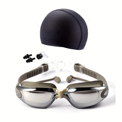 Swim Eyewear Glasses with Anti Fog PU Hat