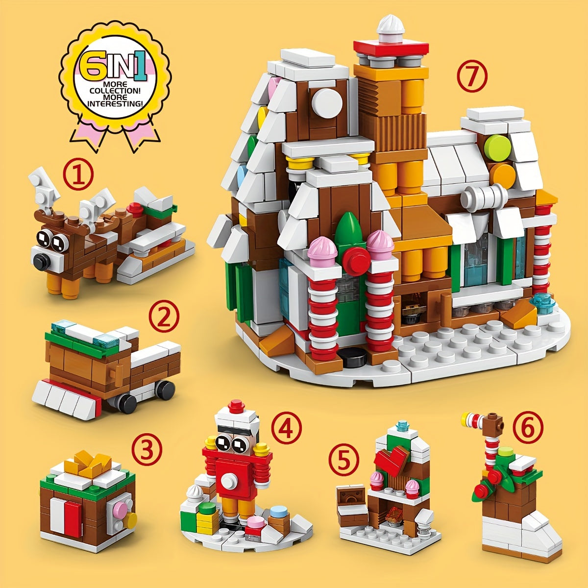 6-in-1 Christmas Gingerbread House Model Building Block Toys
