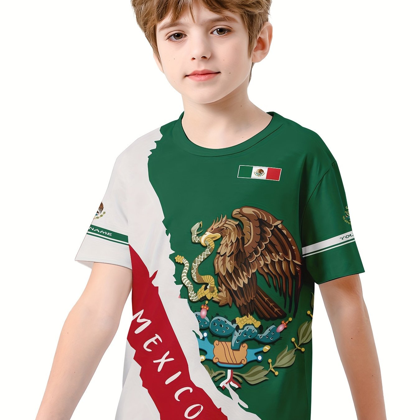 MEXICO Boys 3D Print Creative T-shirt Short Sleeve Top Summer Kids Clothes