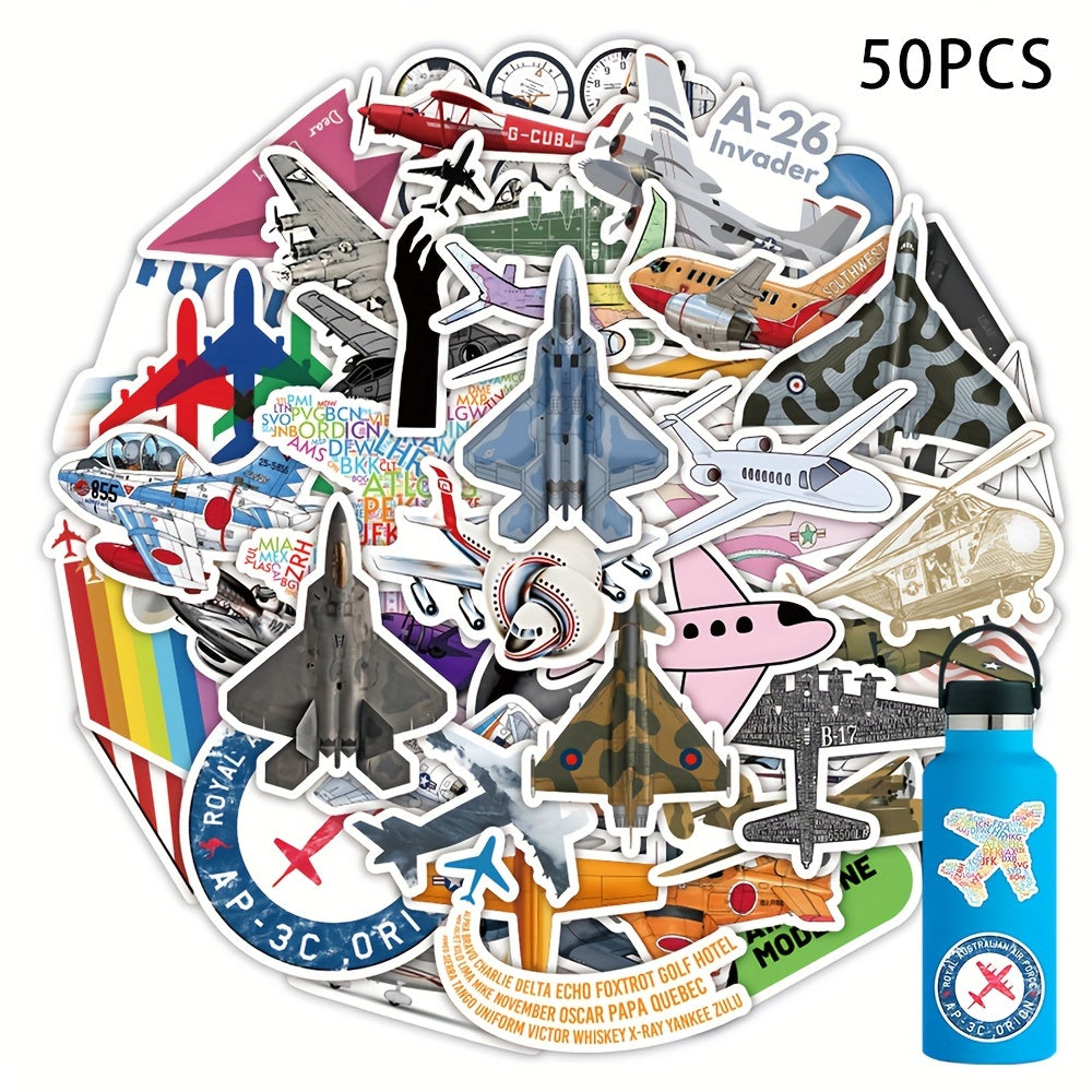 50pcs Plane Stickers Waterproof Decals for Bottles Laptop Refrigerator