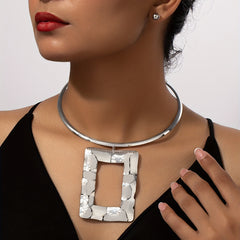 Geometric Pendant Choker & Earrings Set - Hip Hop Style