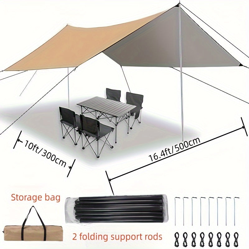 Waterproof Camping Tarp with Pole - Portable Survival Shelter