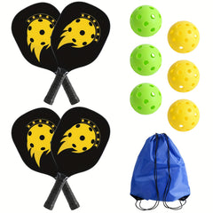 Set Of 4 Paddles & Balls Wooden Pickleball Set