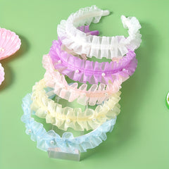 5pcs Sweet Headband Ruffled Hair Band Faux Pearl Decor Head Hoop