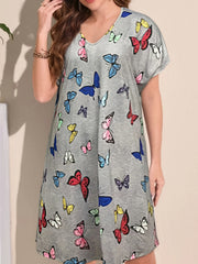 Women's Plus Butterfly Print V Neck Dress