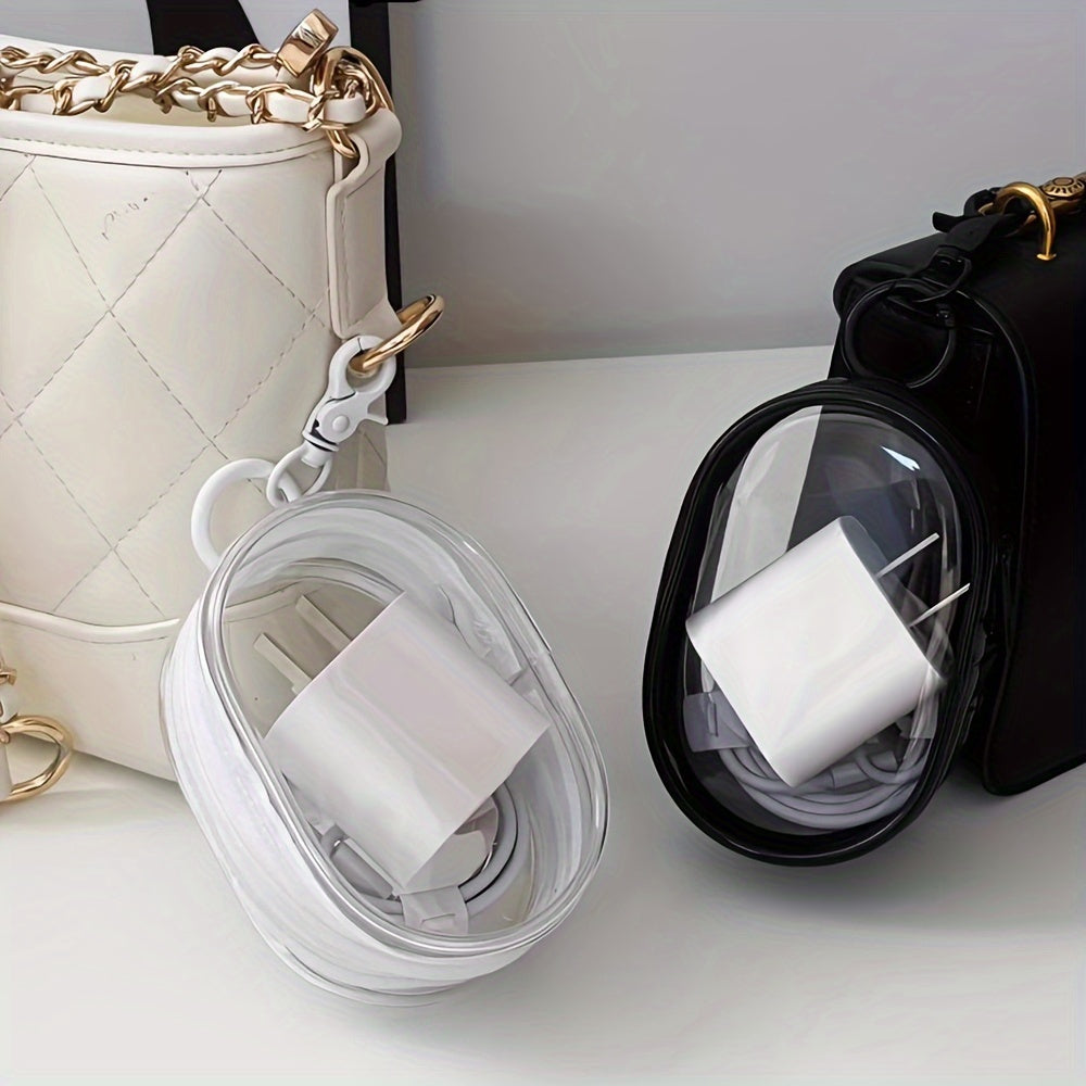 Portable Mini Zipper Storage Bag for Headphones and Chargers with Keychain Ring