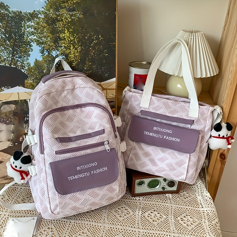 2pcs Backpack And Sling Bag Set Students Schoolbag With Puppy Pendant