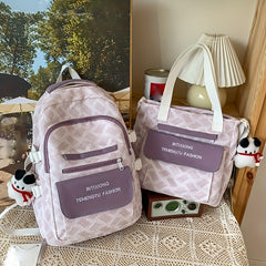 2pcs Backpack And Sling Bag Set Students Schoolbag With Puppy Pendant