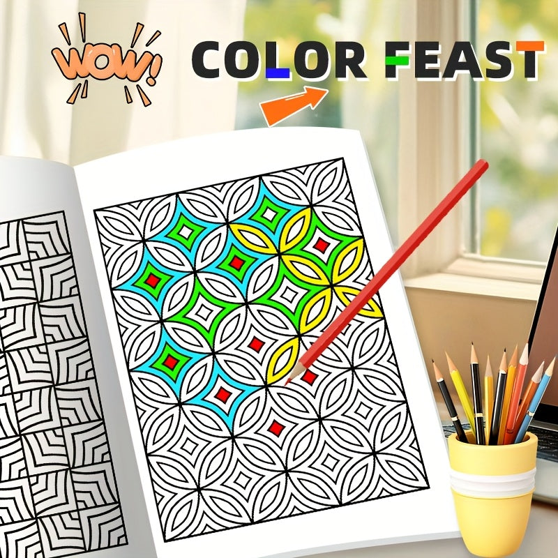 24 Page Adult Coloring Book Bold Geometric Patterns Smooth Cover Perfect Gift