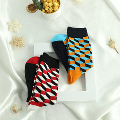 Men's Cartoon Geometric Crew Socks 2 Pairs