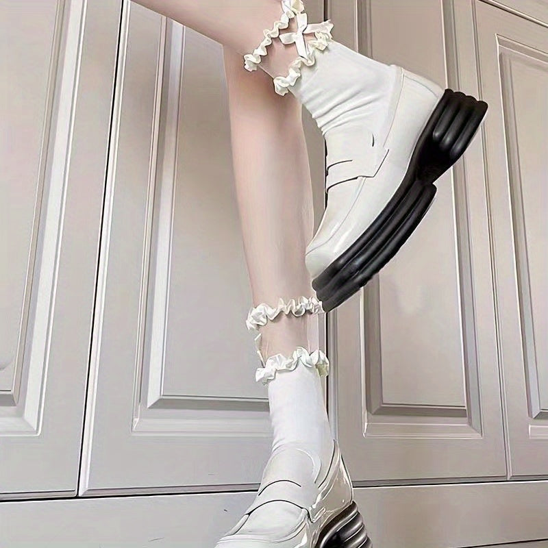 Mesh Stitching Socks Sweet & Bow Tie Ruffle Socks Women's Stockings
