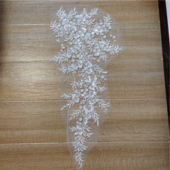 Beaded Sequins Flower Lace Fabric Evening Dress Applique Patch