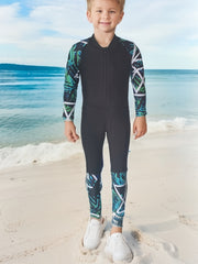 Geometric One-piece Swimsuit Boys Long Sleeve Surfing Suit Kids Swimwear