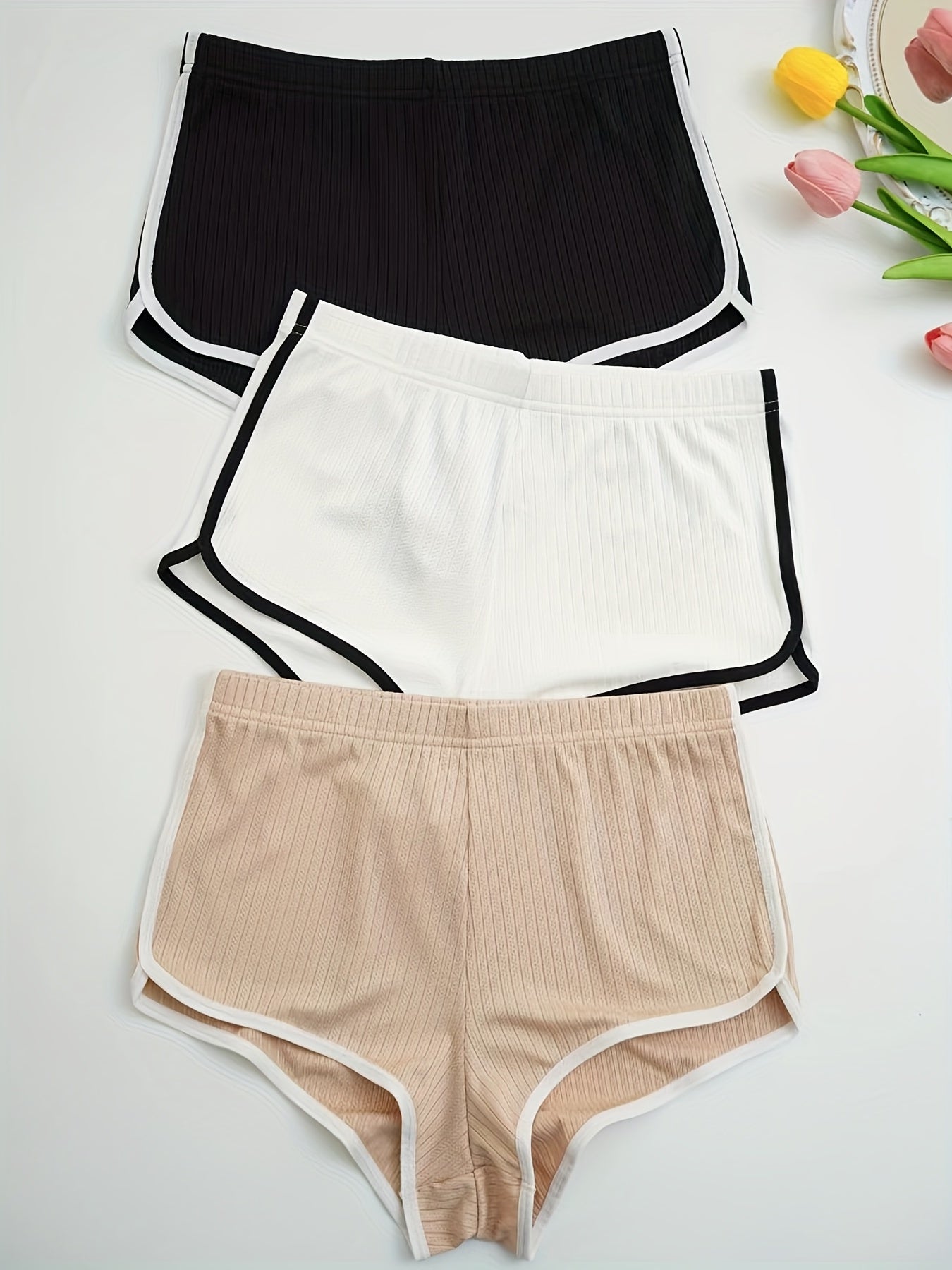 Colorblock Trim Lounge Bottoms Elastic Waistband Shorts Womens Loungewear