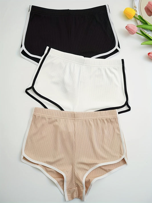 Colorblock Trim Lounge Bottoms Elastic Waistband Shorts Womens Loungewear