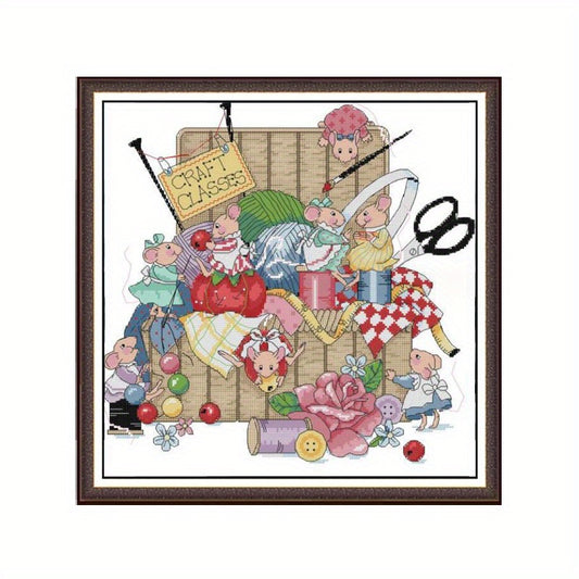 14CT Happy Mouse Cartoon Embroidery Cloth
