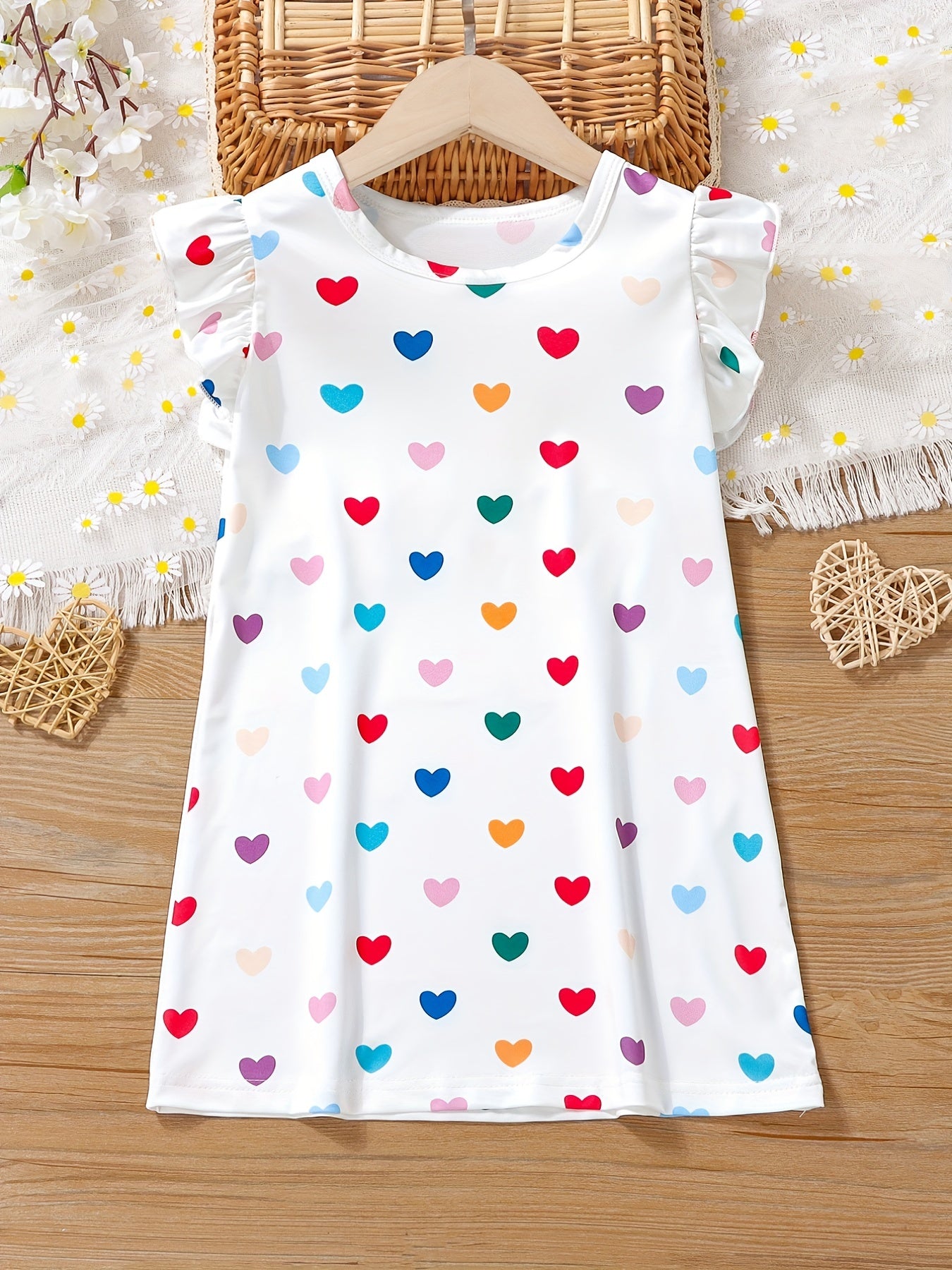 Girls Cat Pattern Flying Sleeve Round Neck Casual Vacation Dress