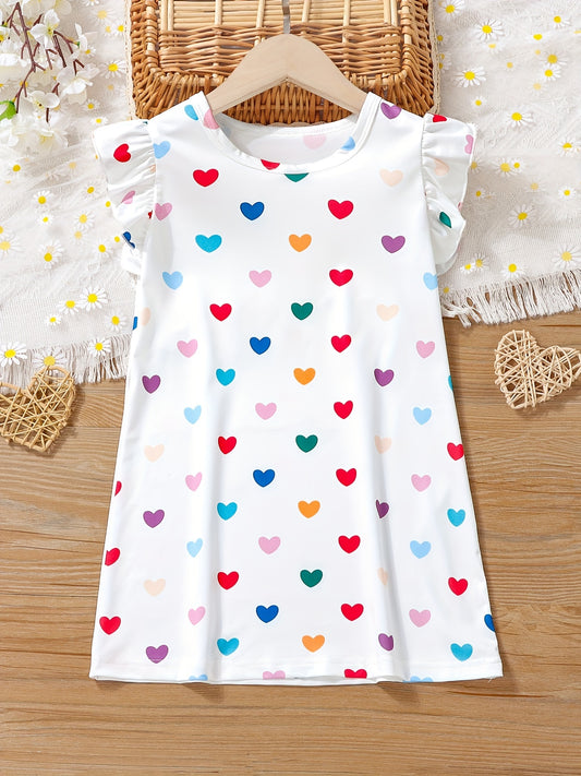 Girls Cat Pattern Flying Sleeve Round Neck Casual Vacation Dress