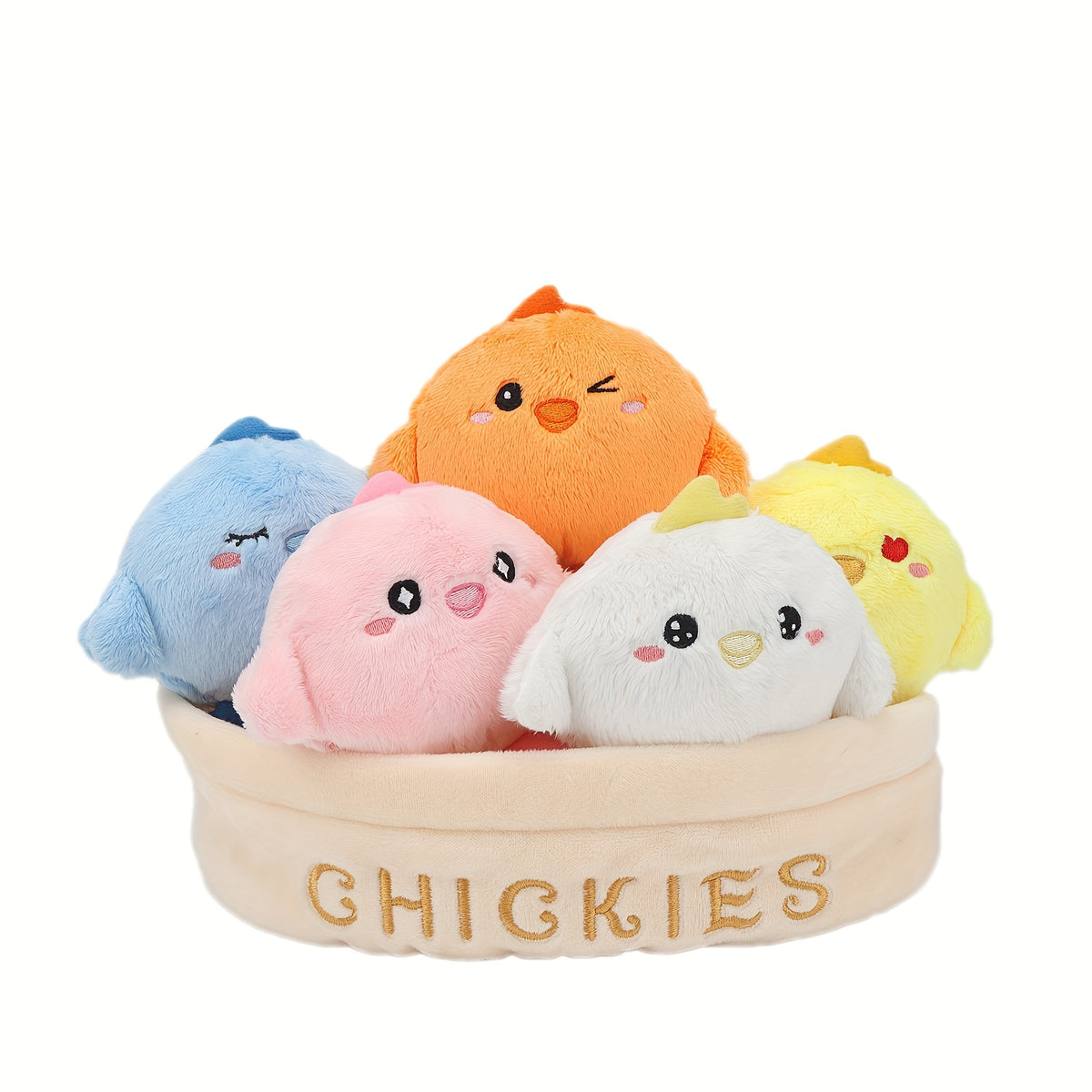 Plush Toy Set Chicken Dumpling Strawberries Carrots Designs in Basket 6pcs