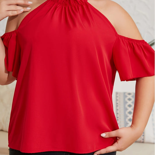  Cold Shoulder Butterfly Sleeve Halter Neck Blouse