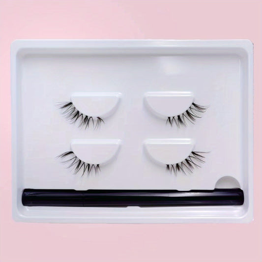 2 Pairs Faux Mink False Eyelashes & Eyeliner Set - Natural Volume