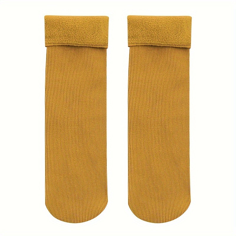 Cozy Plush Lined Ribbed Socks for Women