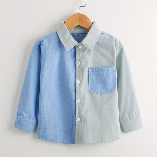 Boys Block Shirts Long Sleeve Button Down Tops Spring Fall Outwear Shirts
