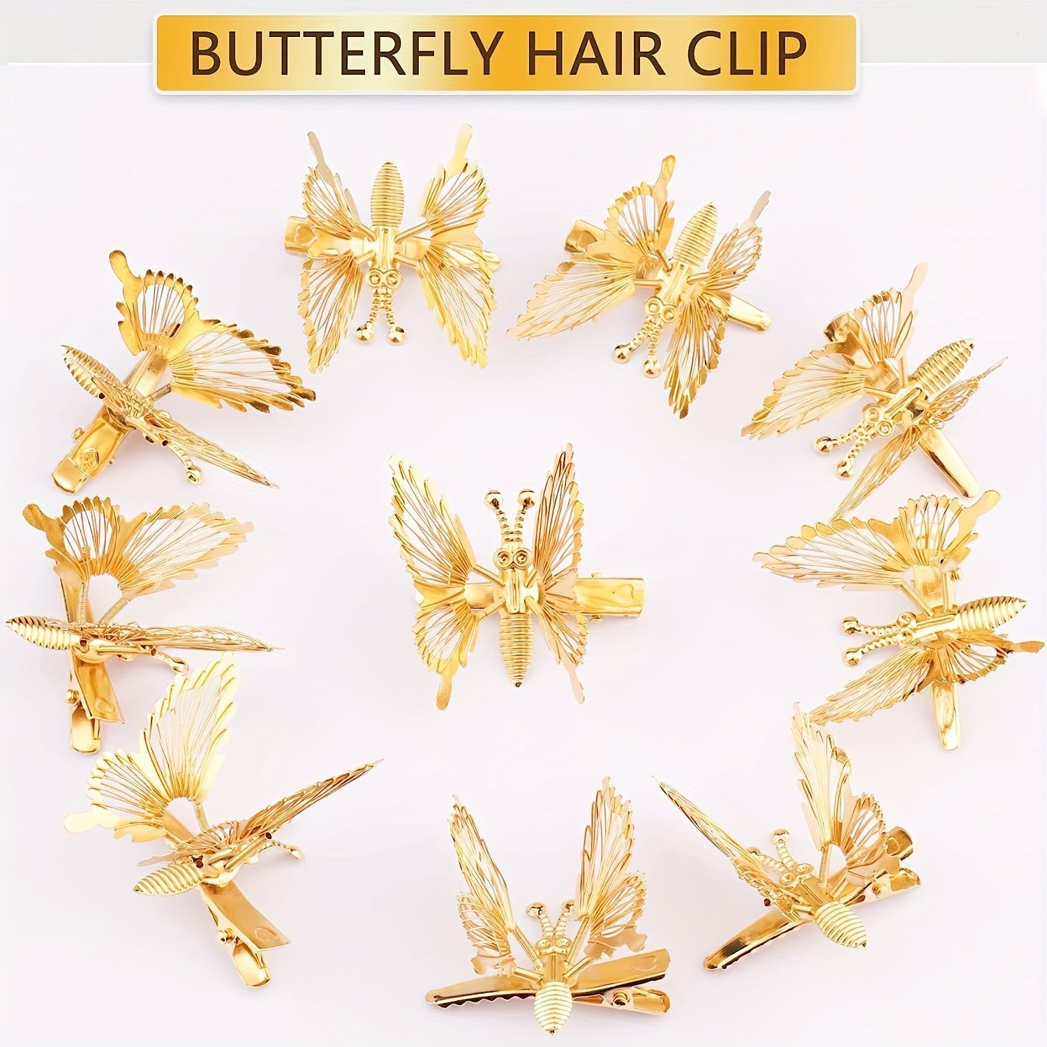 Vintage Style Butterfly Hair Clip Golden Metal Duck Billed Clip