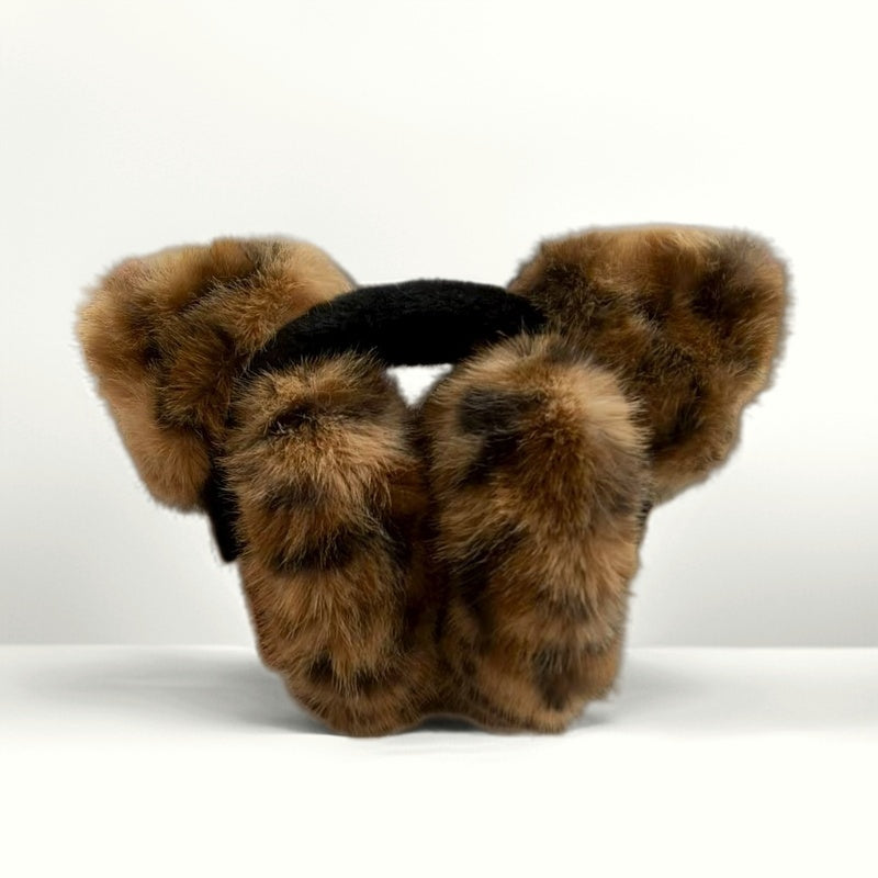 Leopard Print Ear Warmers Foldable Winter Ear Muffs with Soft Faux Fur