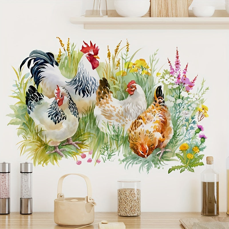 Pastoral Wall Sticker Grass Rooster Hen Pvc Waterproof Self-adhesive Removable