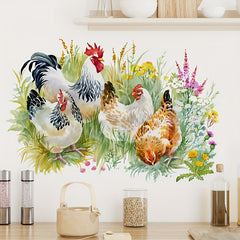 Pastoral Wall Sticker Grass Rooster Hen Pvc Waterproof Self-adhesive Removable